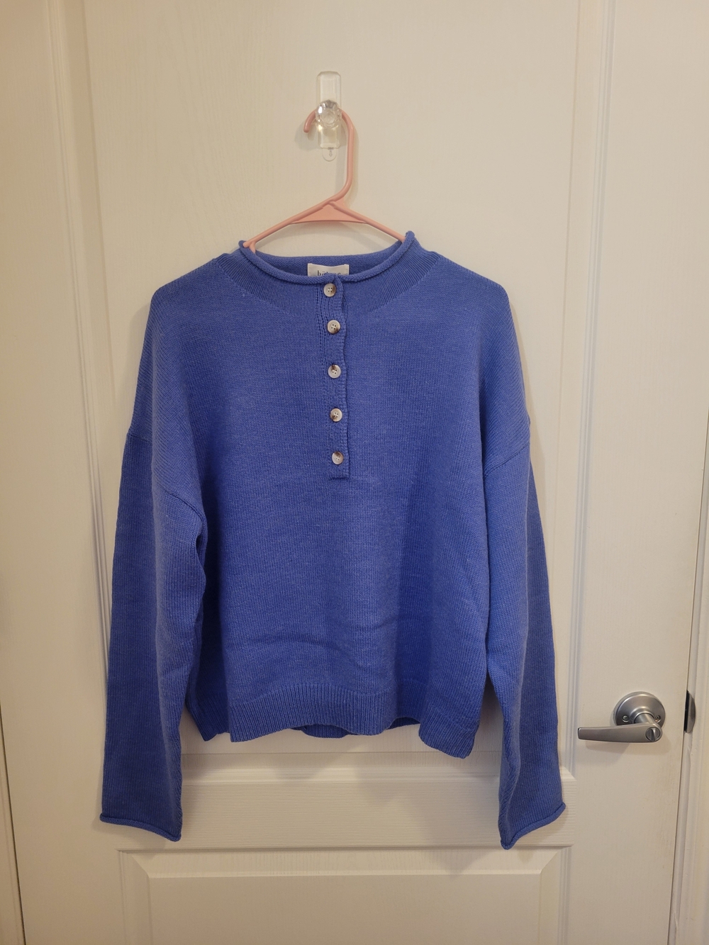 bohme Periwinkle Blue Button Henley Sweater